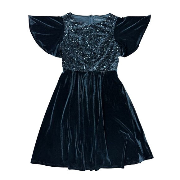 NEW Meetjen Black Velvet Sequin Top Flutter Sleeve Midi Holiday Parties Dress - Picture 8 of 11